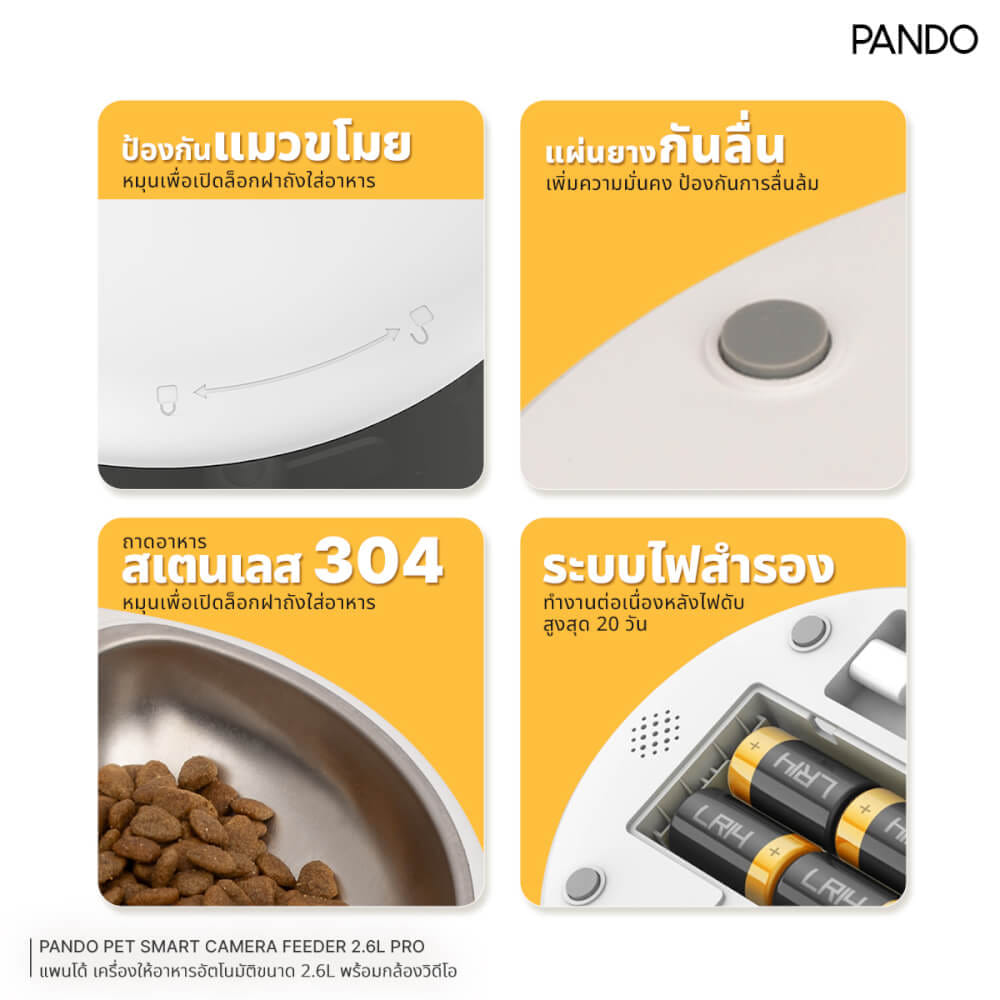 เครื่องให้อาหารอัตโนมัติ PANDO รุ่น โปร ขนาด 2.6L (พร้อมกล้องวิดีโอ)_3